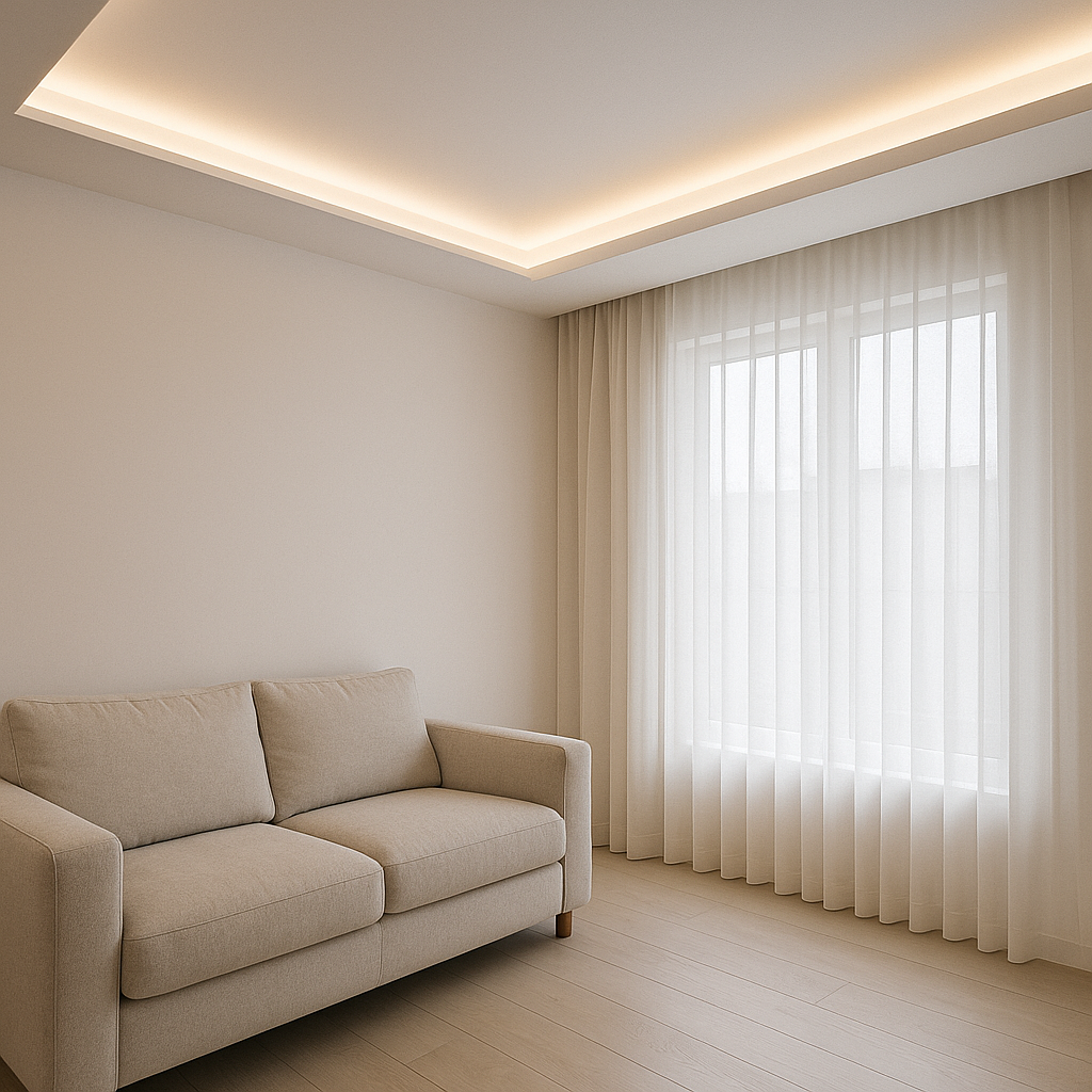 Foseado perimetral LED y cortinero invisible en sal&oacute;n de pladur, Madrid